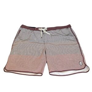 Vuori Men's Striped Maroon and White Board  Shorts